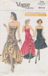 7644 VOGUE STRAPLESS DROP WAIST SHAPED DRESS LENGTHS PATTERN 6-10, 12-16